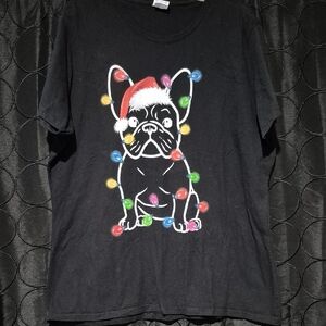 Black T-Shirt with Festive Frenchie Design